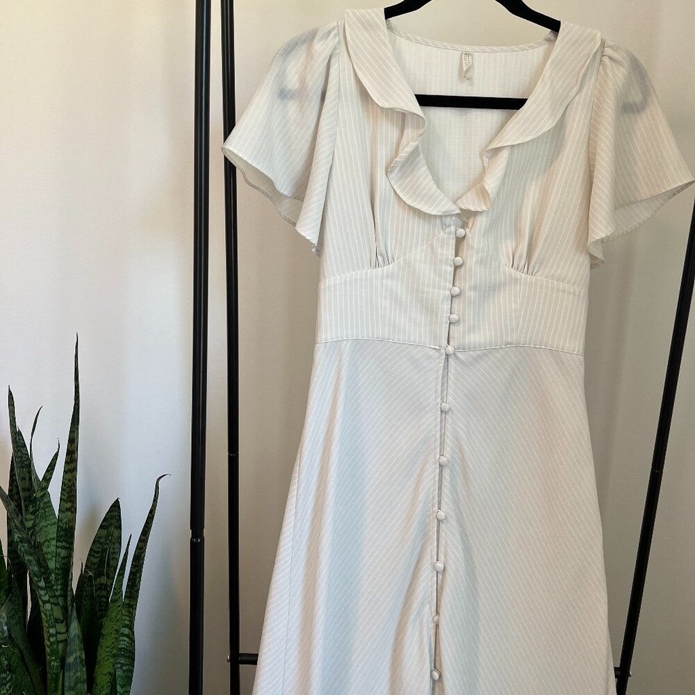 URBAN OUTFITTERS White / Cream Pinstripe Dress with Buttons